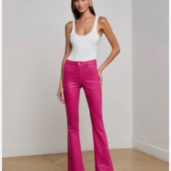 L'AGENCE Sexy Marty High Rise Flare Coated Jeans | Fuchsia Pink 24 NWOT Hot! - Picture 4 of 9